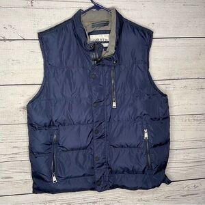 Orvis Insulated Warm Duck Down Puffer Full Zip/Snap Vest Jacket Men Size L Navy
